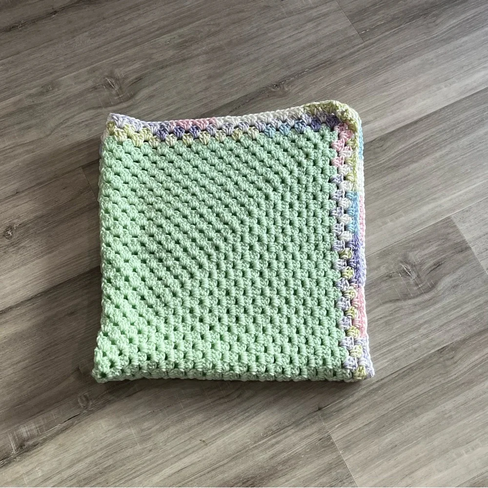 New Handmade Crochet Mint Green Granny Square Blanket